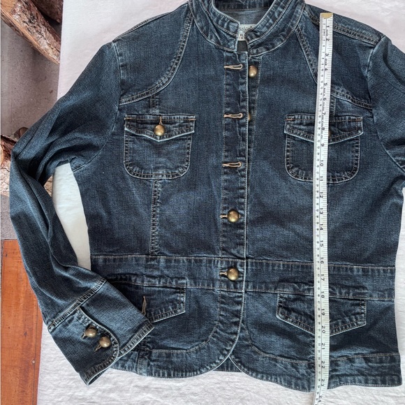 Women’s Vintage Jessica Mandarin Collar Military Style Brass Tone Buttons Denim - Picture 10 of 15